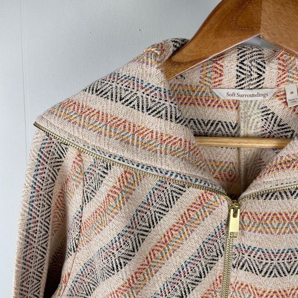 Soft Surroundings Cotton Jacquard Rayadas Jacket Metallic Stripe Womens Medium - Picture 3 of 7